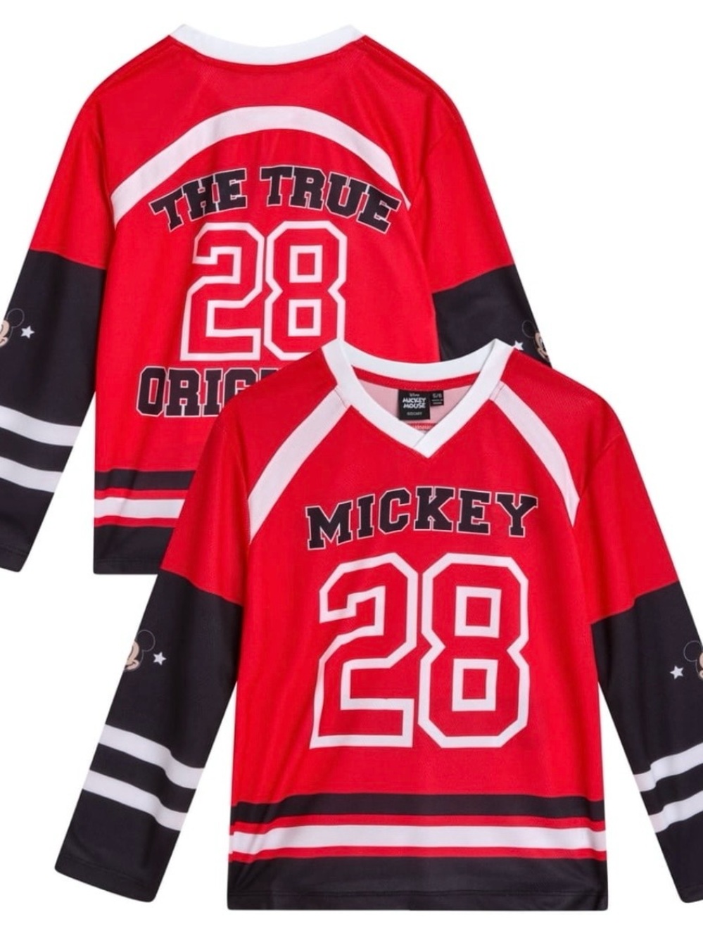 BRAND NEW Mickey Red & Black Number 28 Hockey-Style Kids Top Size 5:6